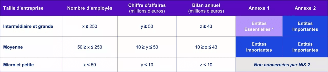 graphique expliquant les entreprises concernées par la NIS 2